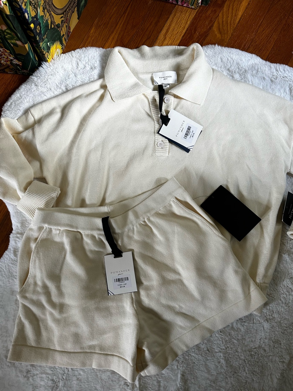 Tuckernuck Pomander Place Set Knit Polo Sweater in Cream and Shorts Medium NWT